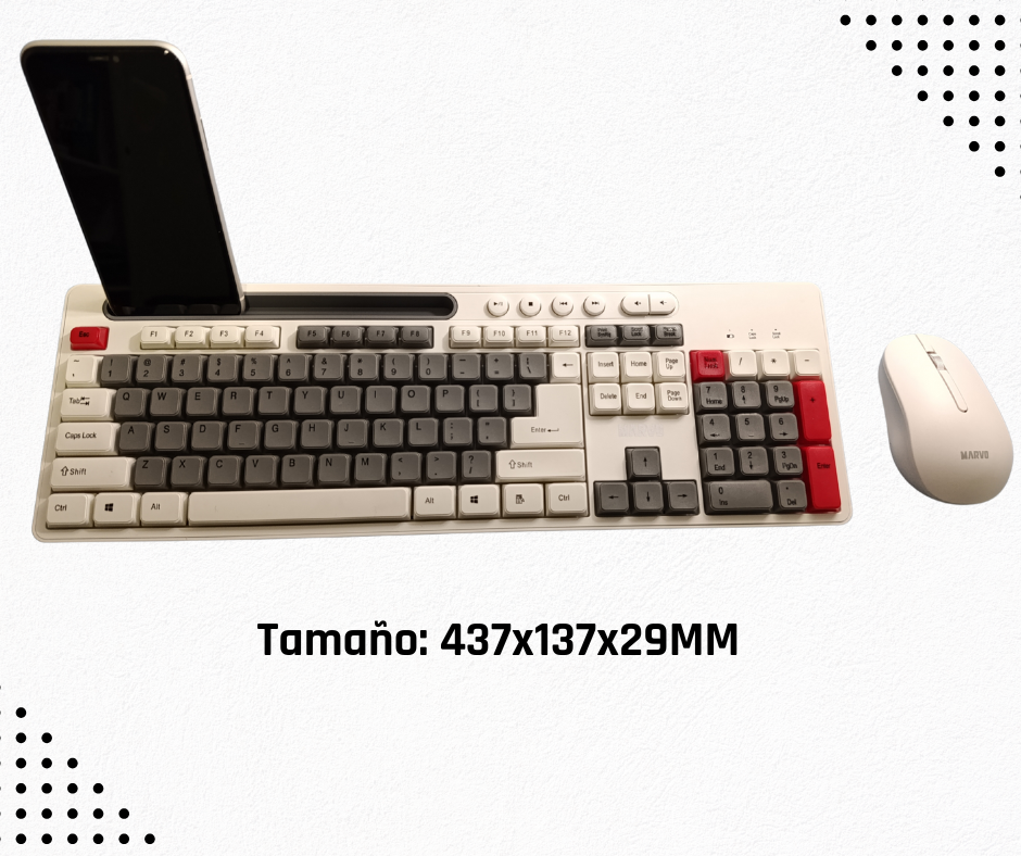 Combo Inalámbrico Mouse y Teclado con Soporte