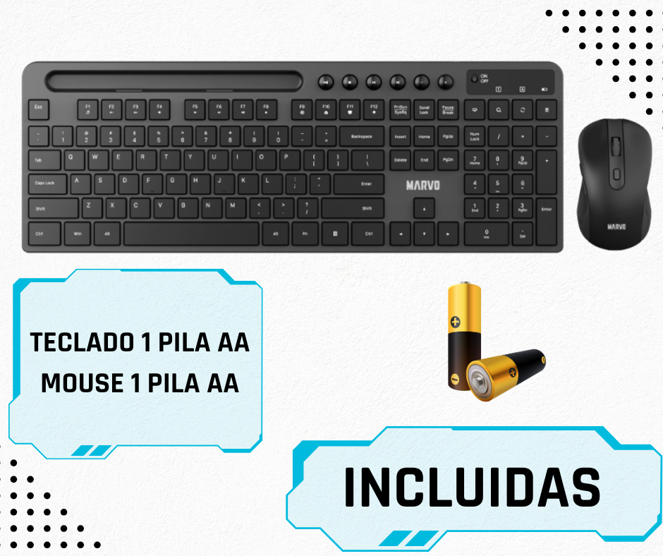 Auriculares +  Teclado y Mouse INALÁMBRICOS MARVO
