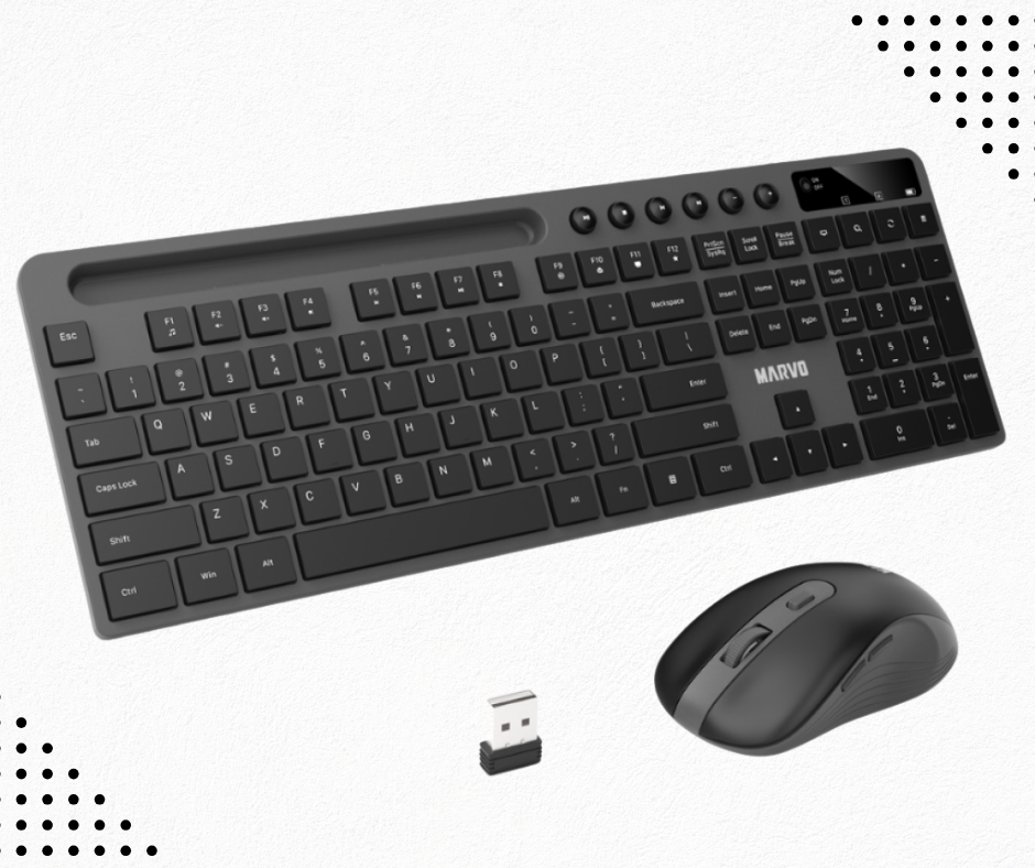 Auriculares +  Teclado y Mouse INALÁMBRICOS MARVO