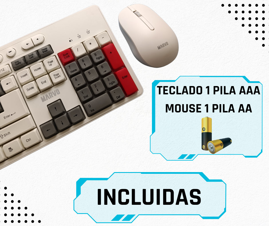 Auriculares +  Teclado y Mouse INALÁMBRICOS MARVO