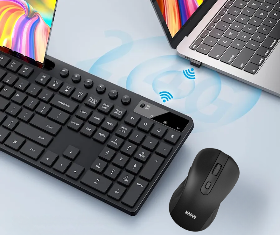 Auriculares +  Teclado y Mouse INALÁMBRICOS MARVO